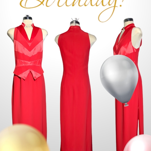 Jhoseff Ribboff  Red Satin Formal Elegant Dress.    Size 10 - Picture 4 of 16